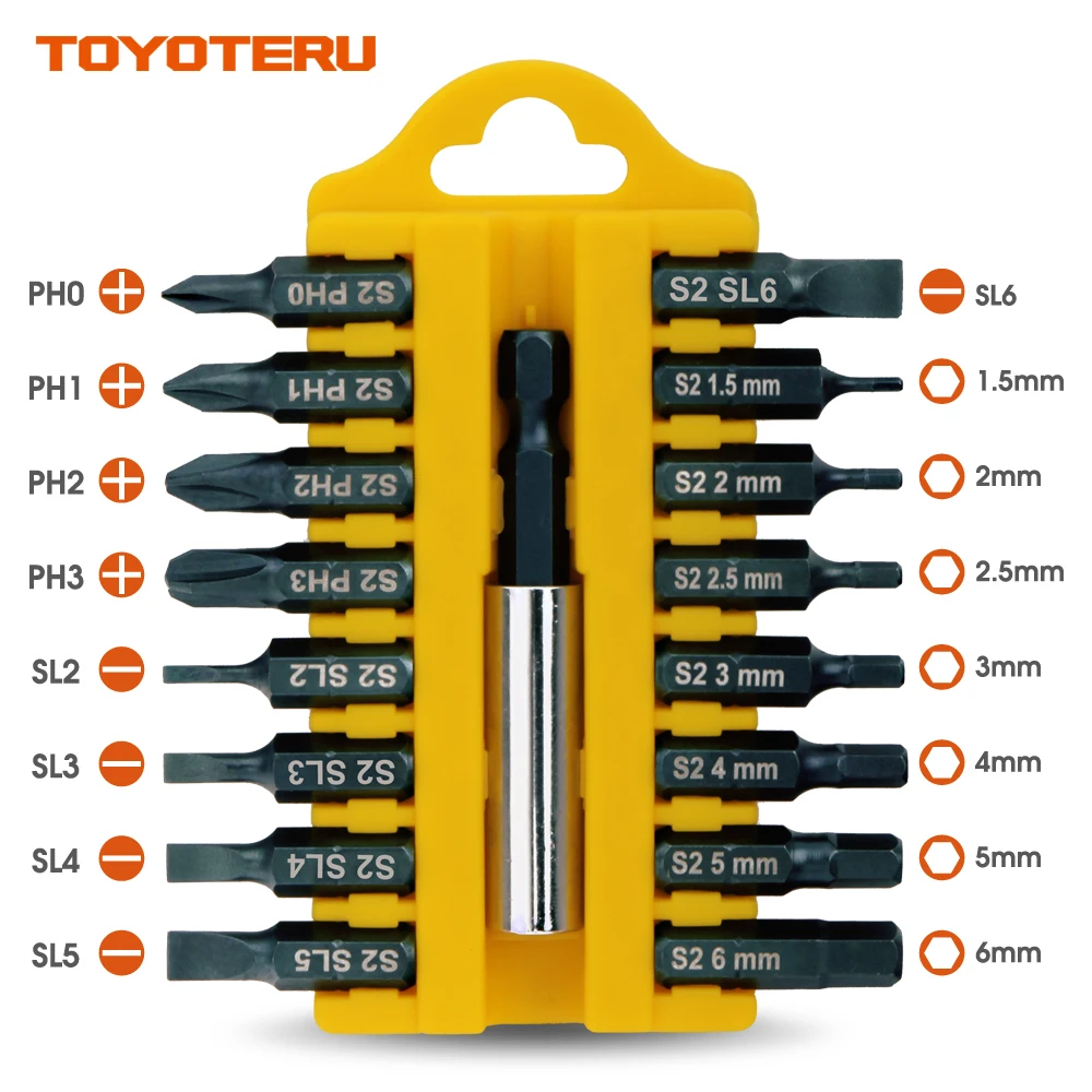 

TOYOTERU Screwdriver Bits Magnetic 17 Piece S2 Screw Driving Bit Set for all driving (A)| Phillips, Flathead, Hex Bits