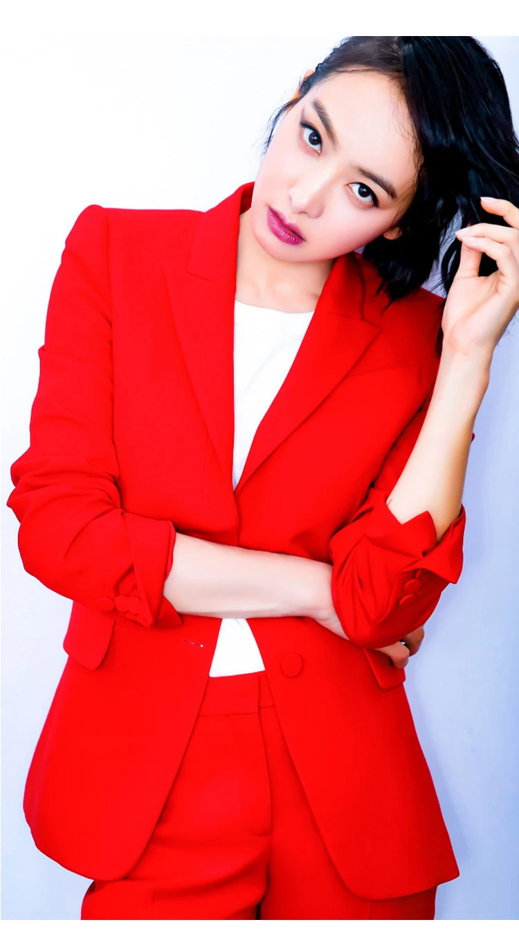Women's Red Elegant Blazers-Model