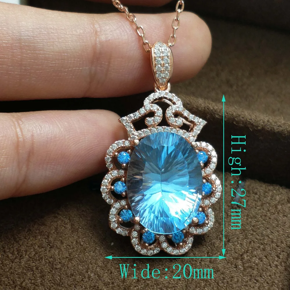 

FLZB ,big size OV12*16mm 11.0 ct sky blue topaz gemstone pendant in 925 silver jewelry with rose gold plated gift for party