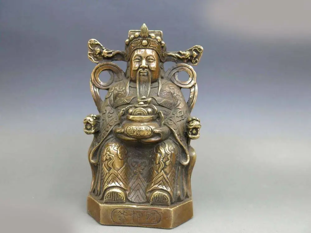

DS 6" China Brass copper carved treasure bowl God of wealth buddha Sculpture Statue