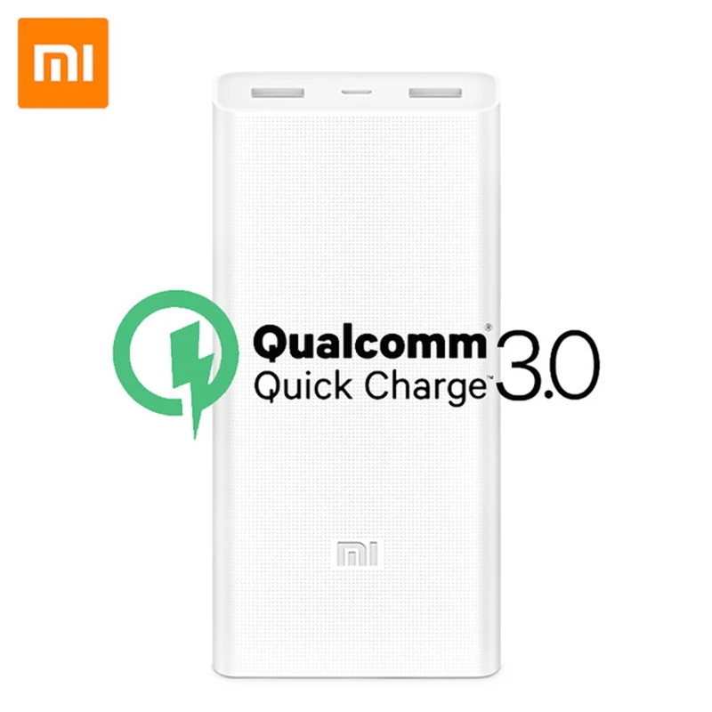 Оригинальный внешний аккумулятор Xiaomi 20000mAh 2C Quick Charge QC 3 0 с двумя портами usb power Bank