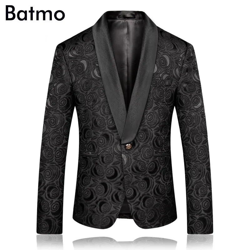 Batmo 2018 Новое поступление высокое качество жаккардовые черные мужские костюмы мужские торжественное платье, вечернее платье, плюс размер 86600