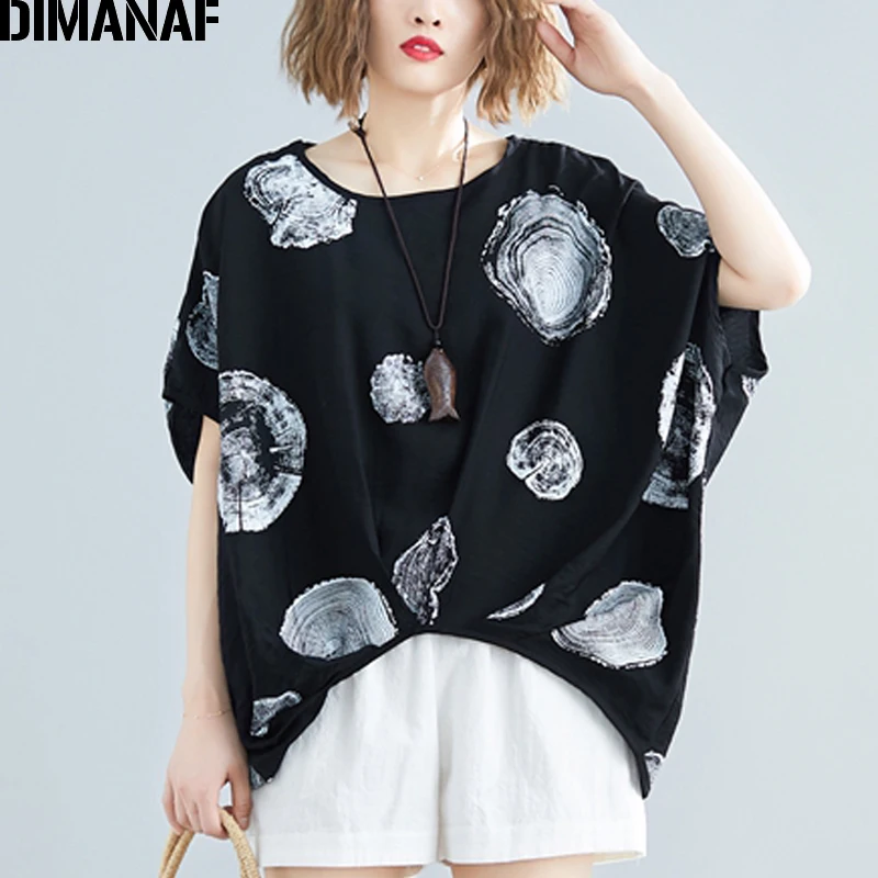 

DIMANAF Plus Size Women Blouse Shirts Cotton Big Size Summer Lady Tops Tunic Print Paisley Loose Casual Black Clothes 5XL 6XL