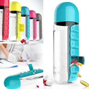 

Creative 600ML Candy Color Pill Case Water Bottles Two-In-One Portable Pill Box Organizer Portable Plastic Outdoor Kettle Set