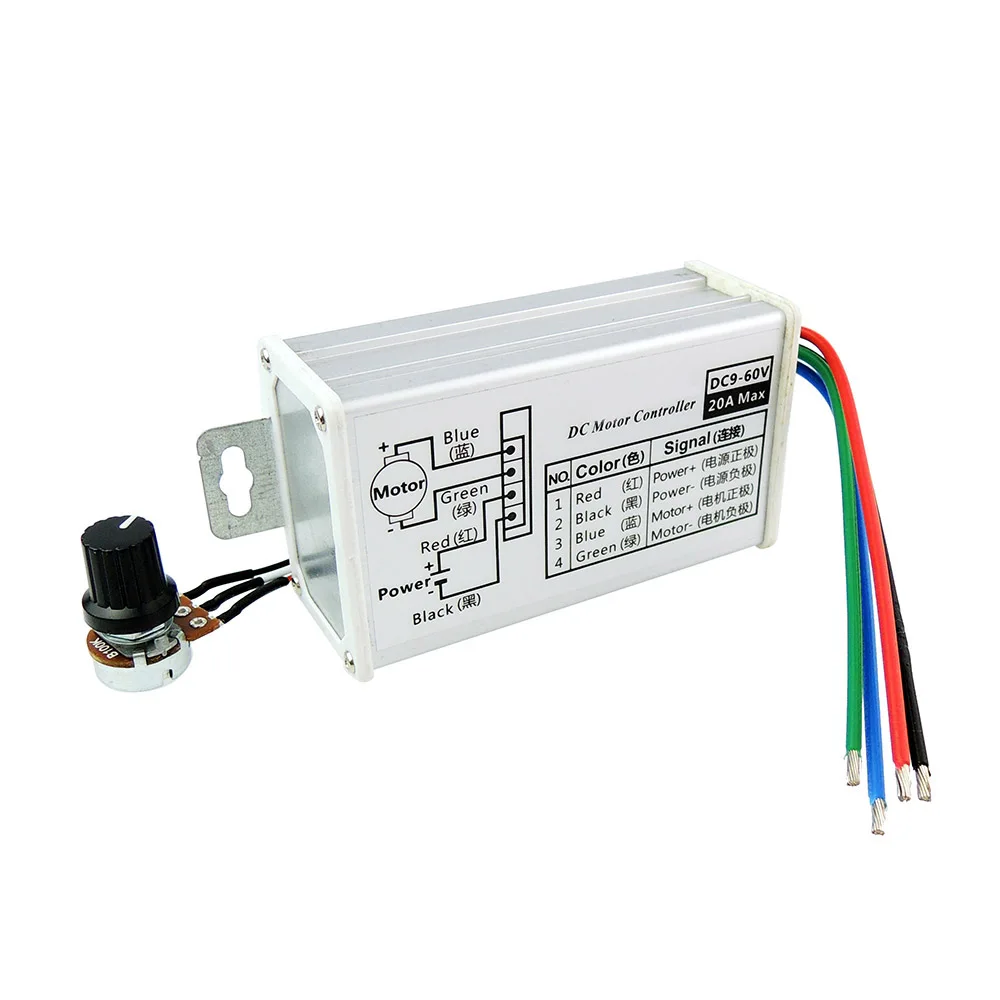 

Free ship 50pcs 9V12V24V36V48V60V DC 20A Motor CVT Speed Controller pulse width modulation PWM Reserve control with Metal Shell
