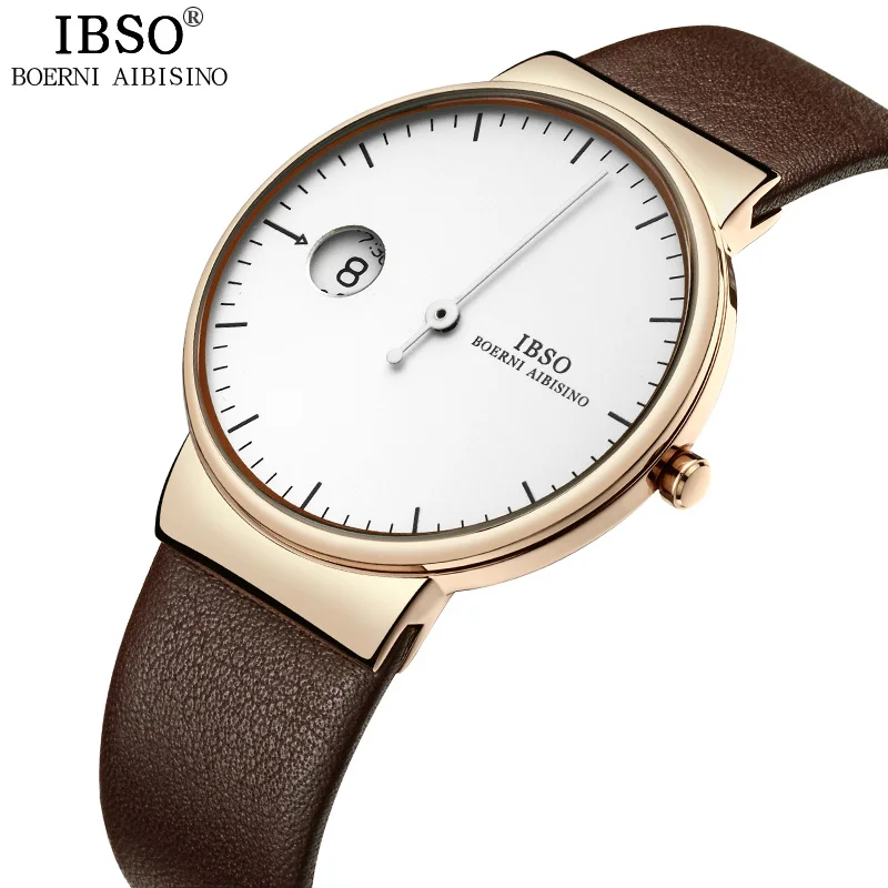 

IBSO One Pointer Design Creative Quartz Watch Men Genuine Leather Strap Fashion Mens Watches 2019 Waterproof Relogio Masculino
