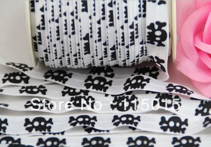 

50yds/roll Free Shipping Hot Sale Halloween Skull FOE 5/8 Inch  Elastic for headband Hair Accessories