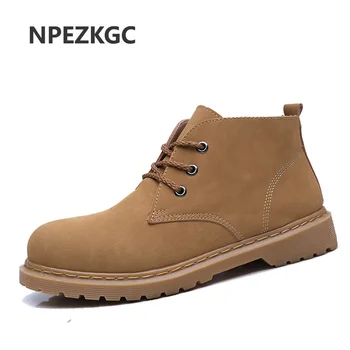 

NPEZKGC Brand PU Leather Men Boots Autumn Ankle Boots Fashion Footwear Lace Up Shoes Men High Quality Vintage Men Shoes