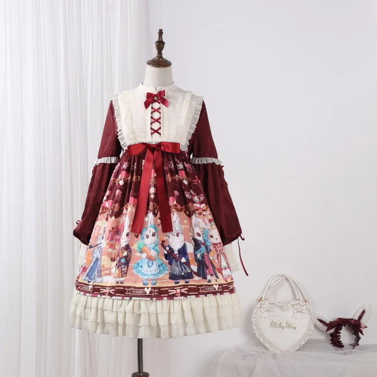 

2019 Direct Selling Real Qiu Dong Original Showa Rabbit Op Lolita Skirt With Shoulder-straps Dress Japanese Women's Clothing
