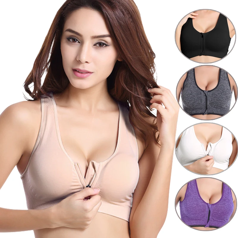 WANAYOU Women Front Zipper Push Up Sports Bras S XL XXL Shockproof Padded Wirefree font b