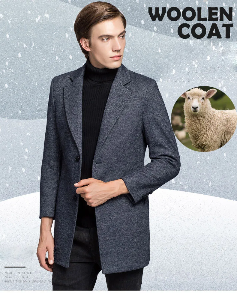 2019 Брендовое шерстяное пальто для мужчин теплое плотное мужское длинное пальто зимнее полушерстяное повседневное тонкое Мужское пальто