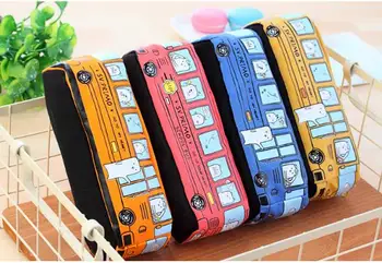

Kawaii Penccute School Bus Pencil Case, large capacity canvas car pencil bag, supplies Zipper Bag Fabric Pencil Pouch