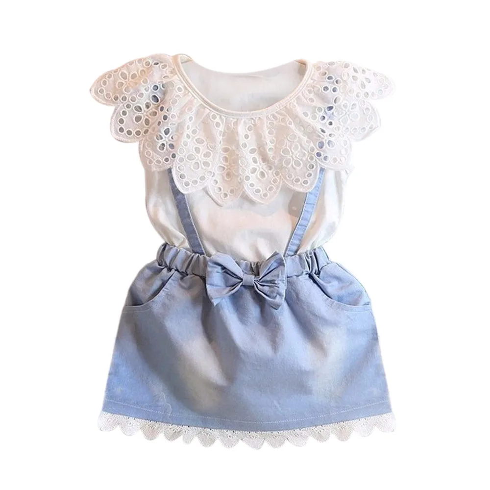 Baby Kids Girls Dress Princess Party Denim Cotton Fancy Flower Tutu Dresses baby girls dress summer costume 15