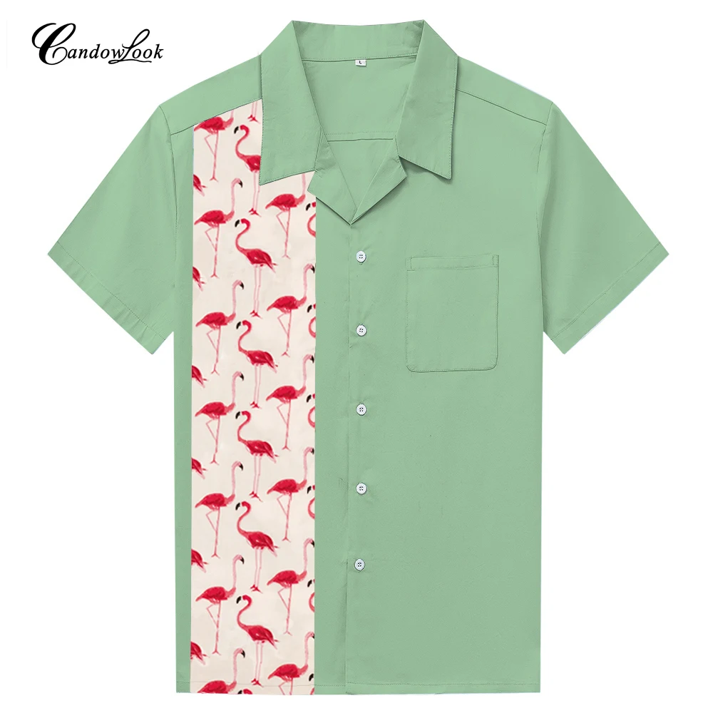 Лидер продаж хлопок Для мужчин рубашка Camisa социальной masculina розовый Фламинго печати Панель Гавайский Рубашки для мальчиков рок
