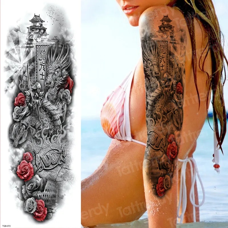 men temporary tattoo full arm sleeve temporary lion tattoos large king tattoo long sleeve sexy fake tatoo boys waterproof black