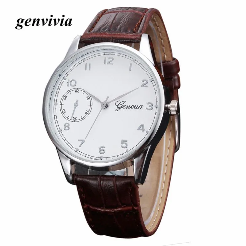 

Genvivia Relogio Masculino Watch Men Retro PU Leather Band Mens Watches Analog Alloy Quartz Watch Reloj Hombre A2535