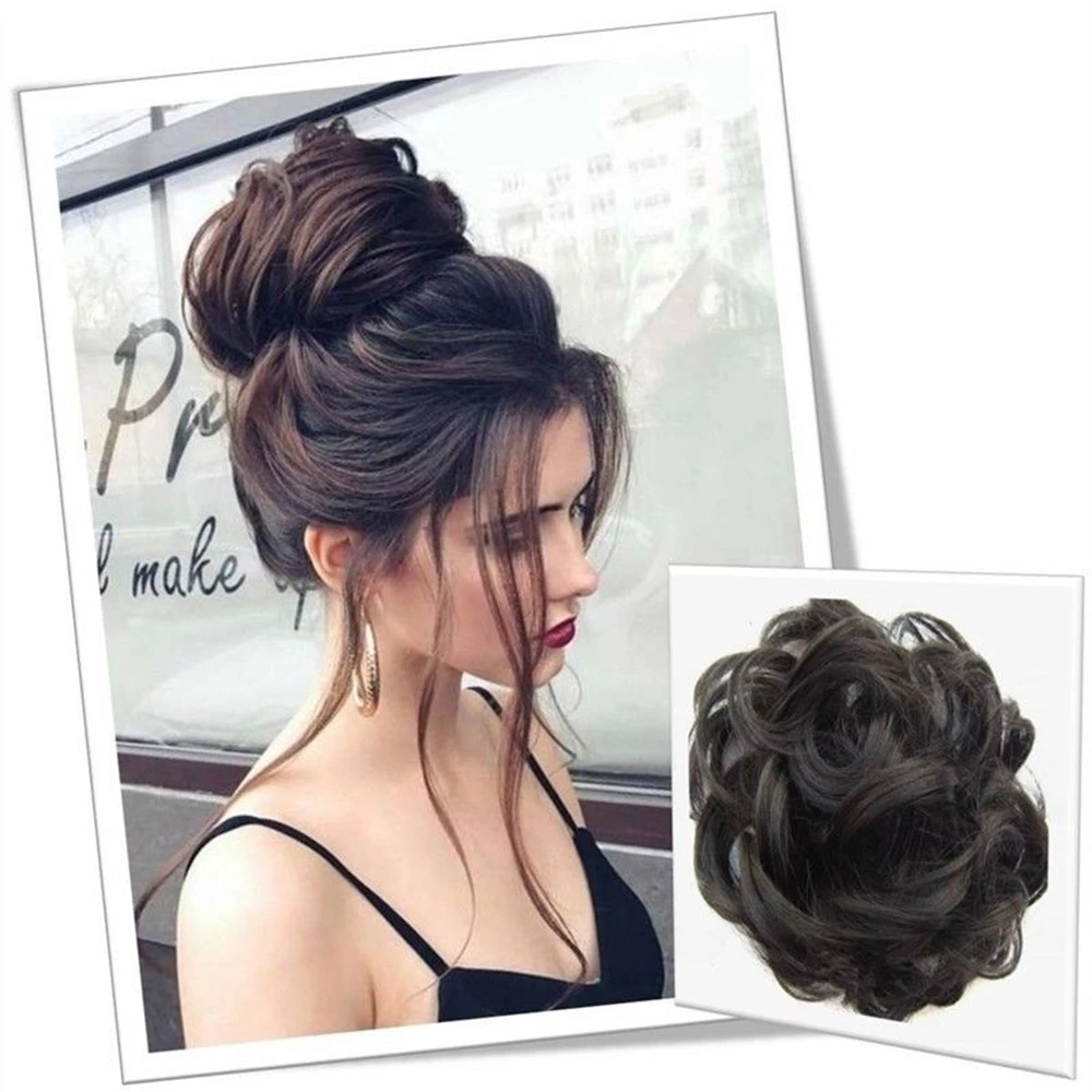 Для женщин дамы грязный Scrunchie шиньон булочка прямые эластичная лента шиньон для создания прически синтетические волосы шиньон расширение