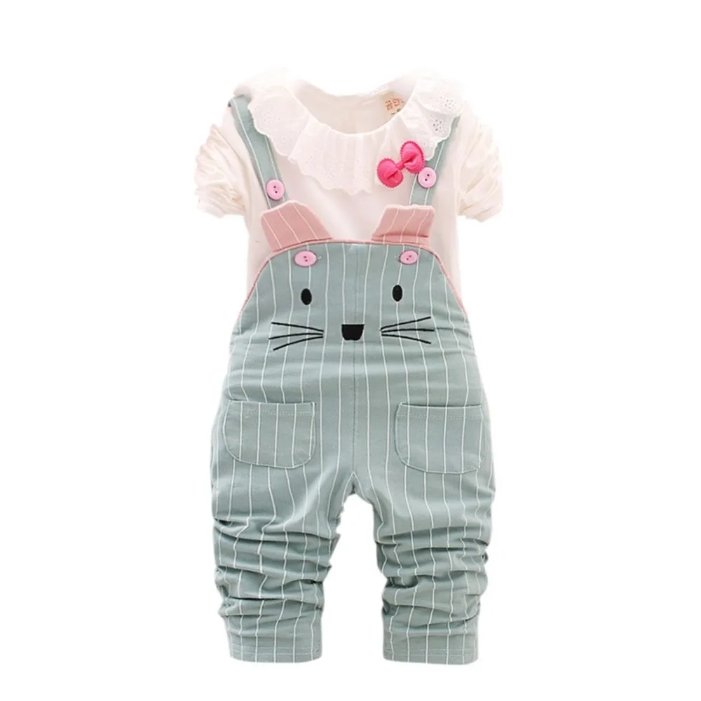 

2018 Autumn Kids Clothing Girls Clothes Cartoon Cute Casual Strap Two-Piece Suits Outfits Tops+Bib Pants Sets L1