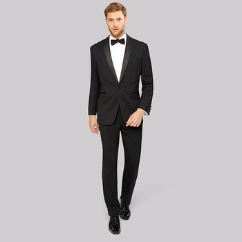 

2019 wedding suit men's black suit satin shawl lapel tuxedo wedding dress handsome groom dress groomsmen suit