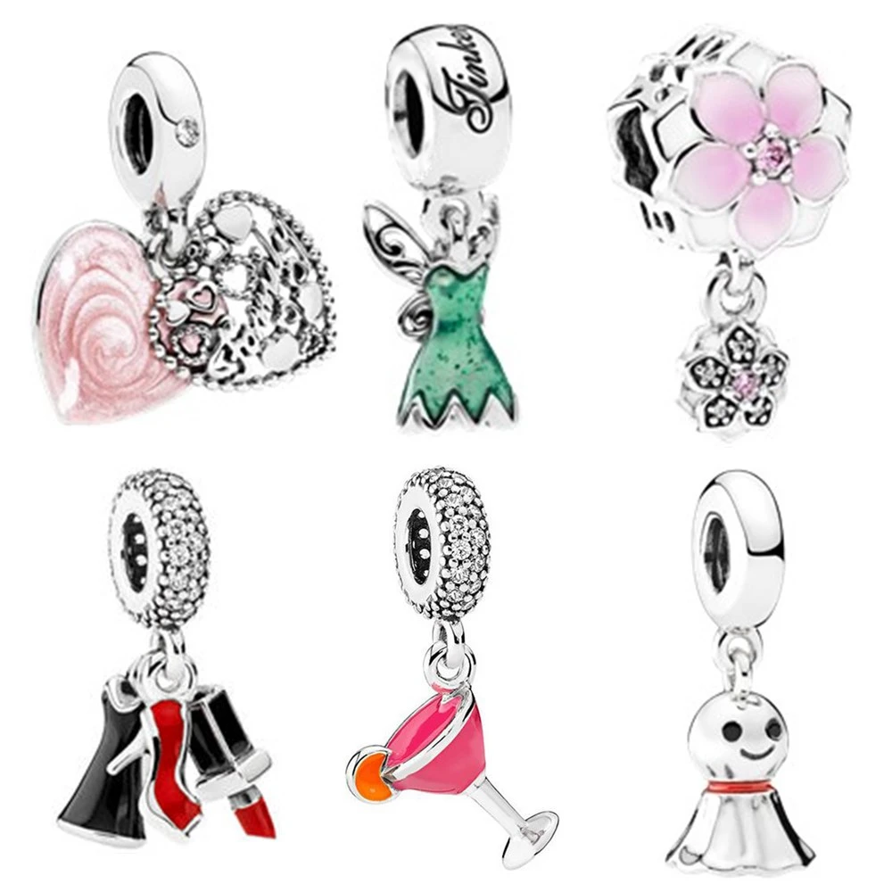 

Fit Original Pandora Bracelet DIY Women Jewelry Making Sliver Princess dress High heels Wine glass Flower Bead Charms Charm
