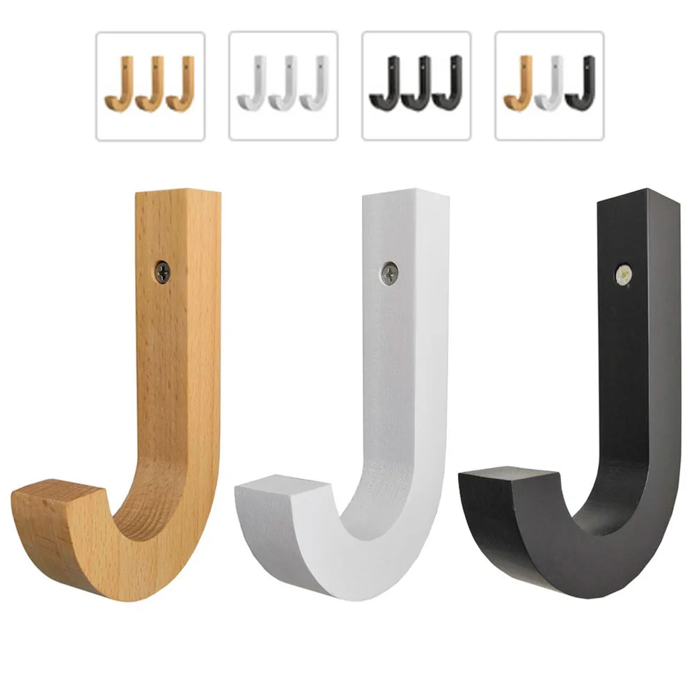 

3 PCS Modern real solid wood special J design home decorative hangers decorative hooks,Creative Hook, Special Letter J Design