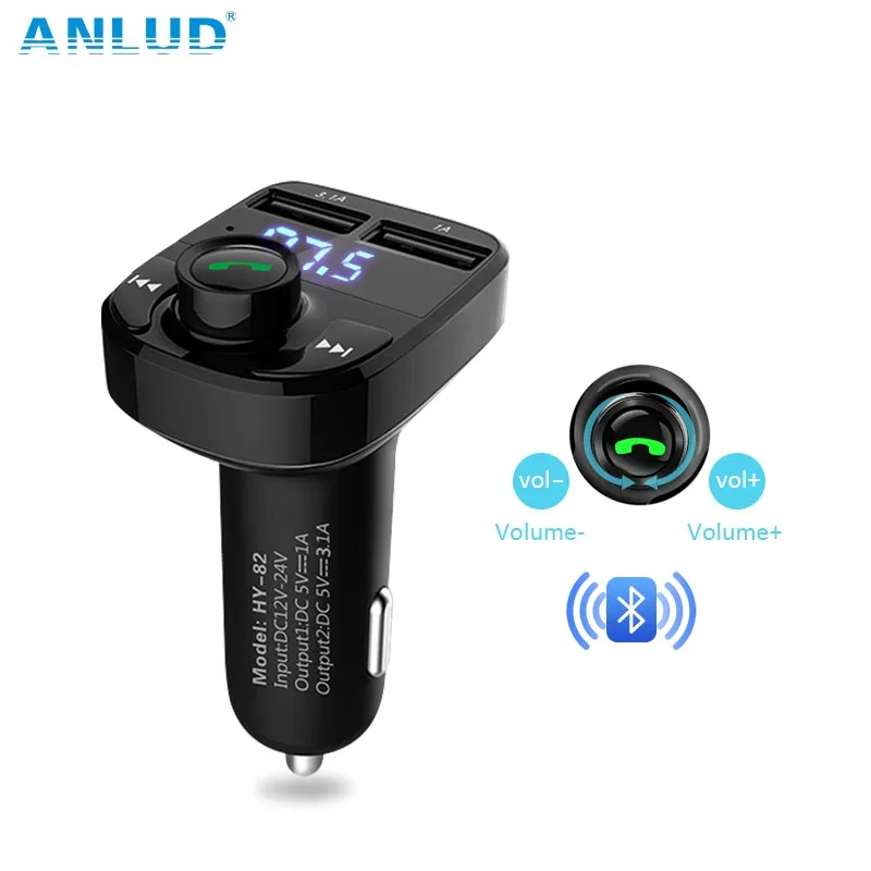 Автомобильный комплект ANLUD Bluetooth, fm-передатчик, Micro SD, TF, MP3, воспроизведение музыки, беспроводной fm-модулятор, двойной USB, автомобильная зарядка, Handsfree, автомобильный комплект