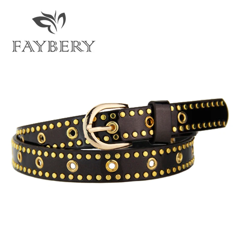 

Punk Golden Rivets Metal Buckle Belts for Women PU Leather Belt Western Cowgirl Belt for Lady Dress Fashion Accessories