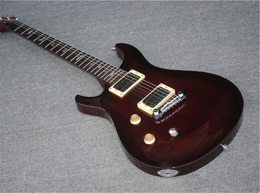 

Wine red left hand electric guitar, tiger veneer, mahogany, can be customized