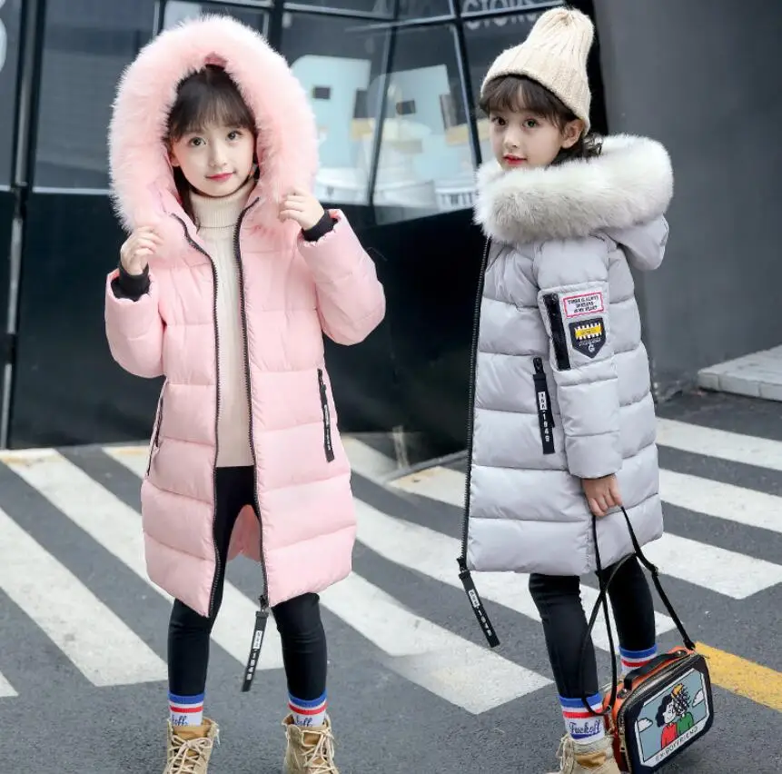 

Fashion Winter Hooded jacket Thicken Warm Cotton Child Long Coat Children Outerwear Fur Collar Baby Girls Jackets For 4-12 Years