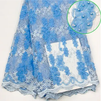

African French Beaded Lace Fabric 2019 High Quality Lace White Lace Fabric Nigerian Tulle Mesh Lace Fabrics for Wedding