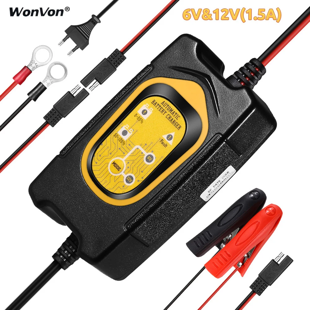 

Car Motorcycle Battery Charger 12V 6v 1.5A Full Automatic Lead Acid AGM GEL Intelligent caricatore cargador auto accu lader moto