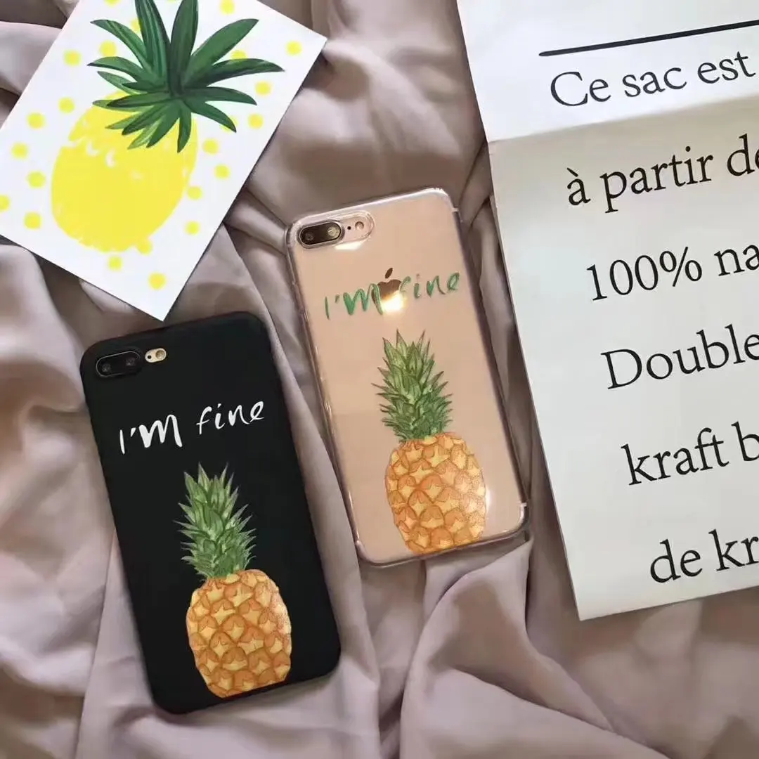 Korean Style Summer Couple Cartoon Pineapple Soft Phone Shell For iphone 7 6 6S Plus Cute Transparent Black Case |