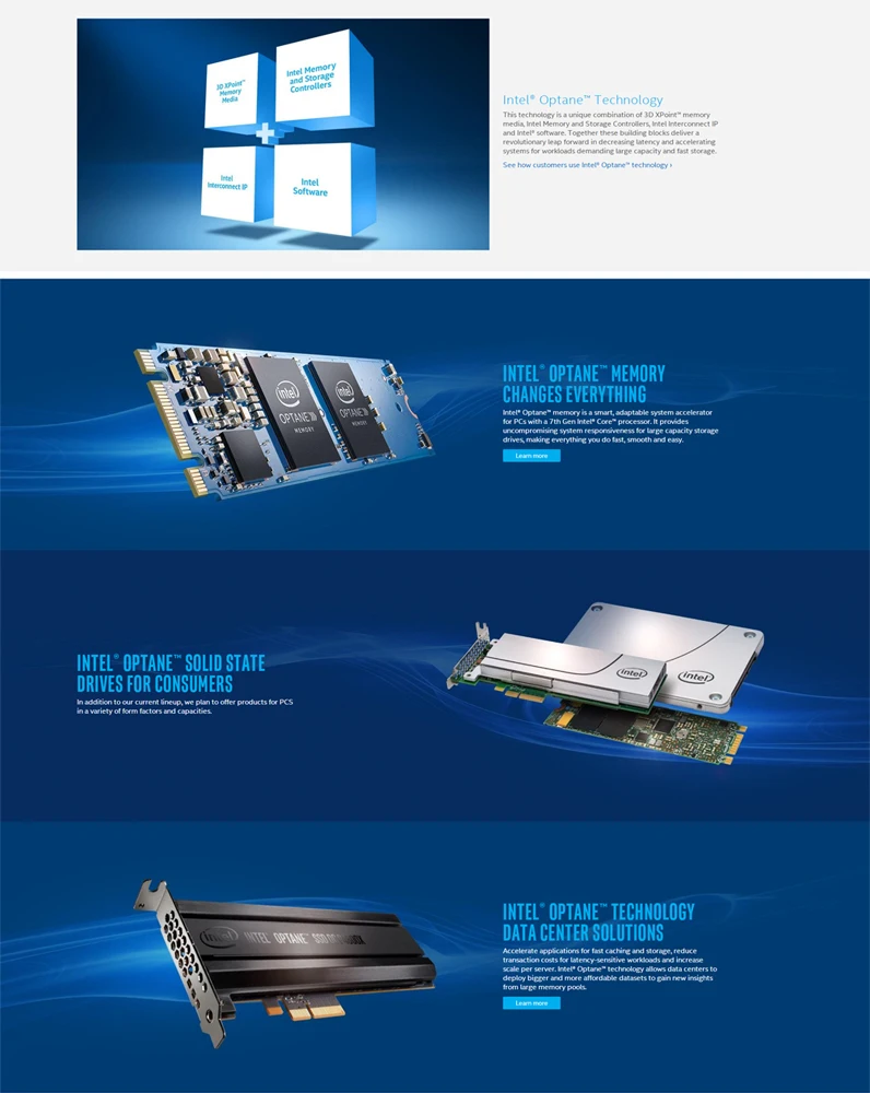 Память Intel Optane M.2 2280 16 Гб PCIe NVMe 3,0x2