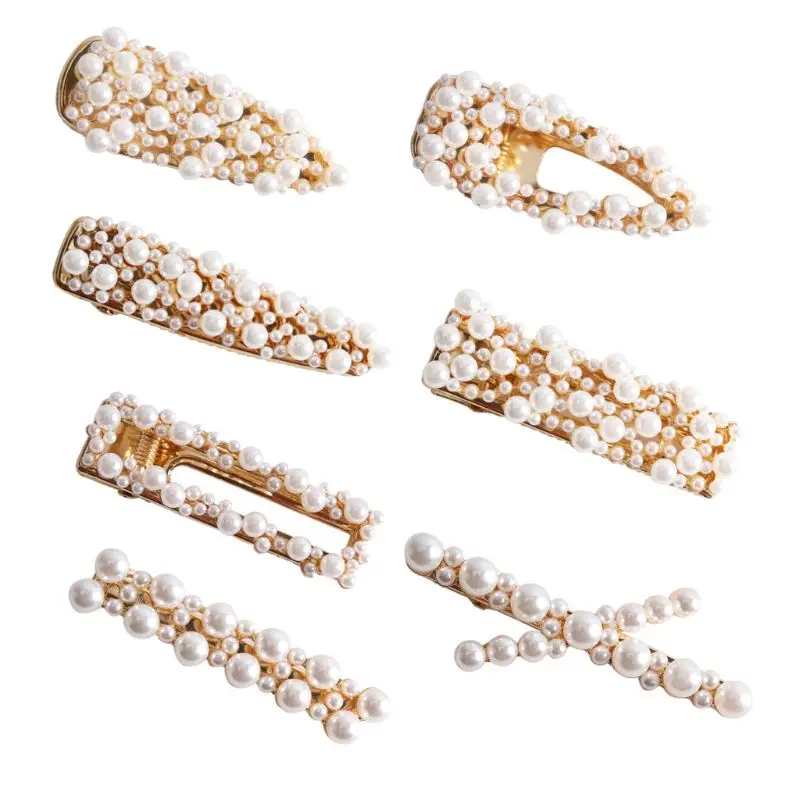 

Minimalist Women Metal Alloy Duckbill Hair Clip Irregular Big Small Faux Pearl Beaded Hairgip Side Bangs Hair Styling Accessory