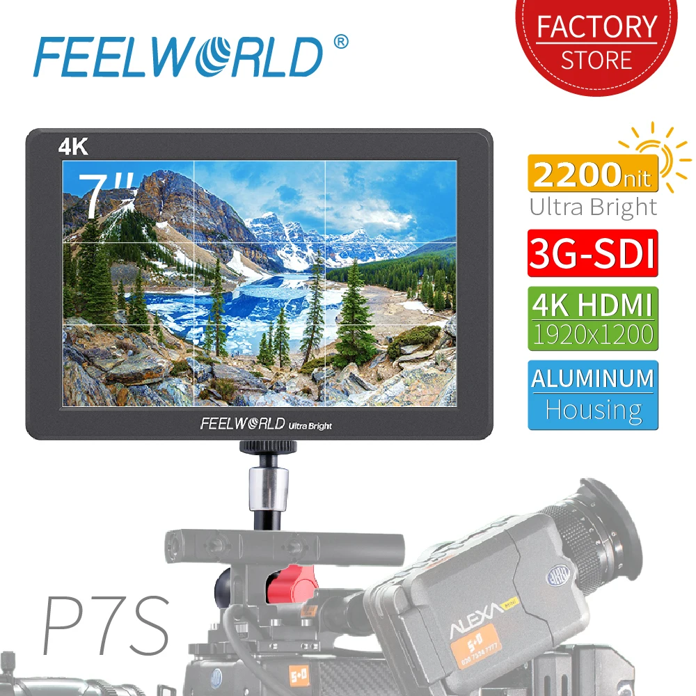 7 дюймовый полевой монитор FEELWORLD P7S 2200nit с алюминиевым корпусом 3G SDI 4K HDMI Full HD 1920x1200