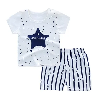 

Unini-yun Summer Baby's Sets Cotton White Short Sleeve T-shirt Tops + Classic Striped Shorts Kids Sets Boys Clothing 2Pcs Suits
