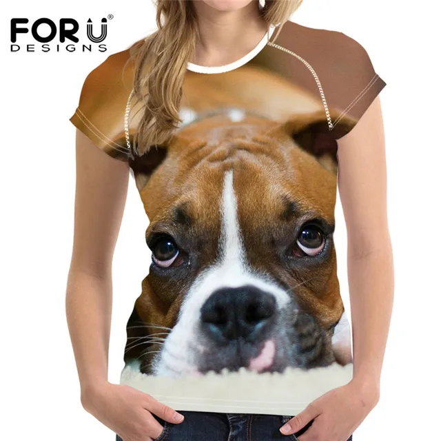 FORUDESIGNS Boxer Dog Design Women Short Sleeve T Shirts Summer ...