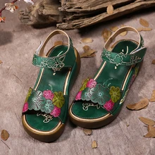 2017 ethnischen Stil Echtes Leder Frauen Sandalen Flache Plattform Mischfarbe Frauen Sommer Schuhe