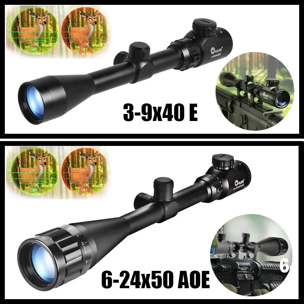 

CVLIFE Tactical Rifle Scope 3-9X40 E / 6-24X50 AOE Red Green Illuminated Optics Hunting Scopes w/ 20mm Mounts