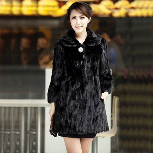 

HOT fur coat ,High Grade mink marten overcoat turn-down collar fight mink slim Ladies' Mink coat ,Free shipping FH022