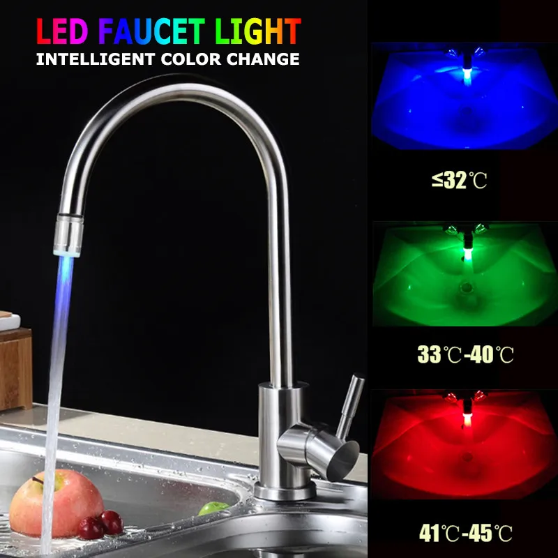 Dropshipping Sensor kitchen Light faucet accessories bathroom LED Water tap Faucet Light 7 Colors Changing Glow Shower diffuse