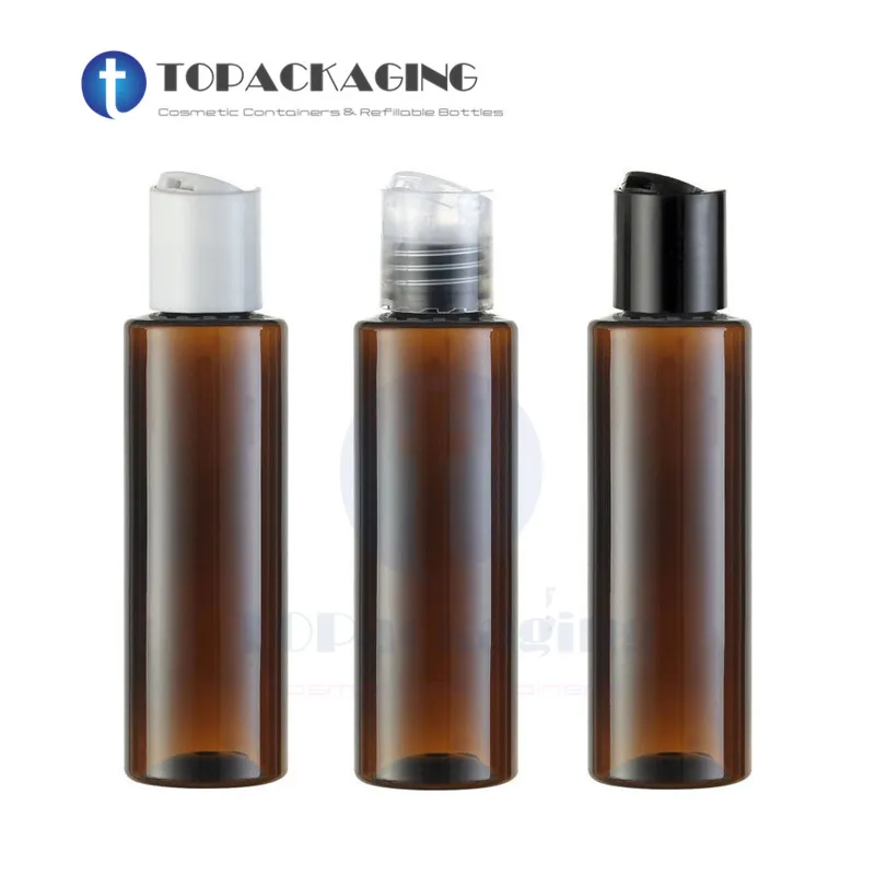 30PCS/LOT-100ML Press Screw Cap Bottle,Amber Plastic Cosmetic Container,Empty Serum Sub-bottling,Sample Shampoo Bottle,Flat Type 30pcs lot 100ml flip screw cap bottle clear plastic cosmetic container essence oil bottle empty shampoo sub bottling square type