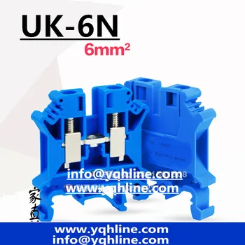 

10Pcs Blue color Terminal blocks UK6N DIN rail Wiring board connector terminals 6mm square voltage copper part UK-6N