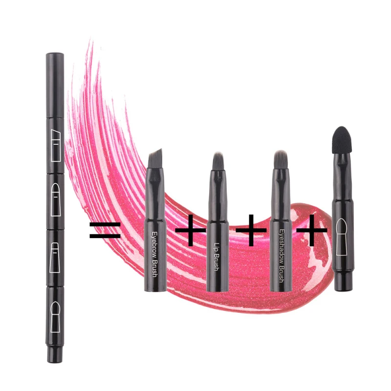 4 многофункционального макияжа Borstel Roestvrij Staal Telescope Handvat Rayon Borstel Houten Make-up Borstel Make-up Artiest