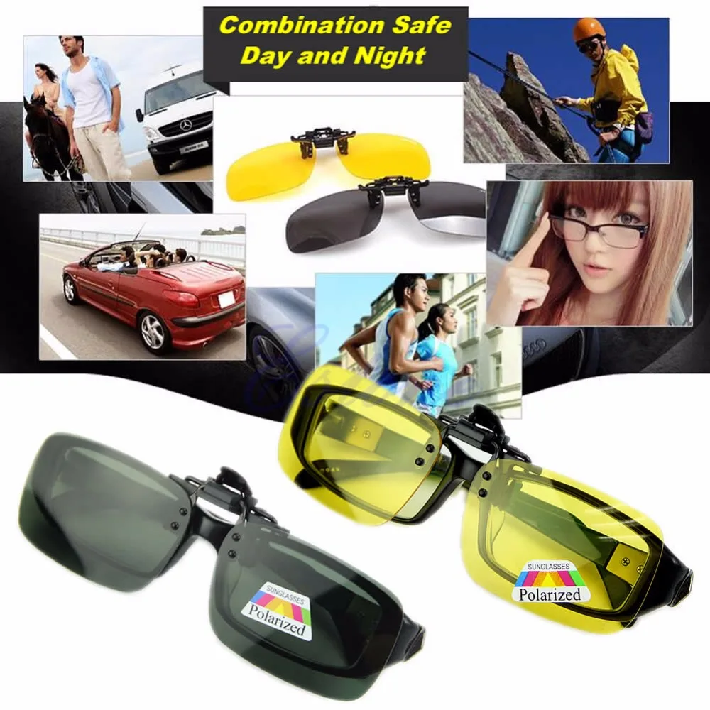 

Polarized Driving Glasses Day Night Vision Clip-on Flip-up Lens Sunglasses