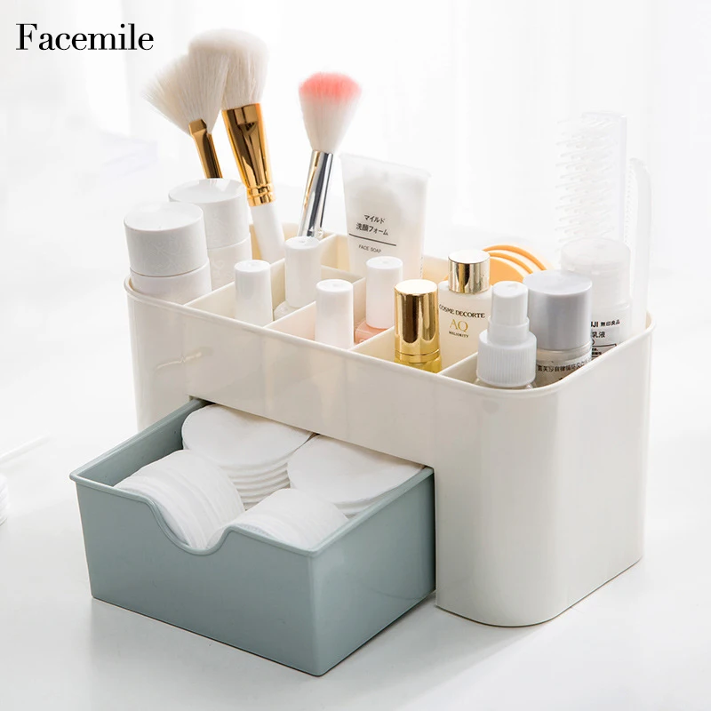 Facemile التجميل مكتب درج تخزين المجوهرات مكتب حقيبة مستحضرات تجميل البلاستيك فرشاة للمكياج مربع أحمر الشفاه المنظم هدية 22x11x10.5 cm