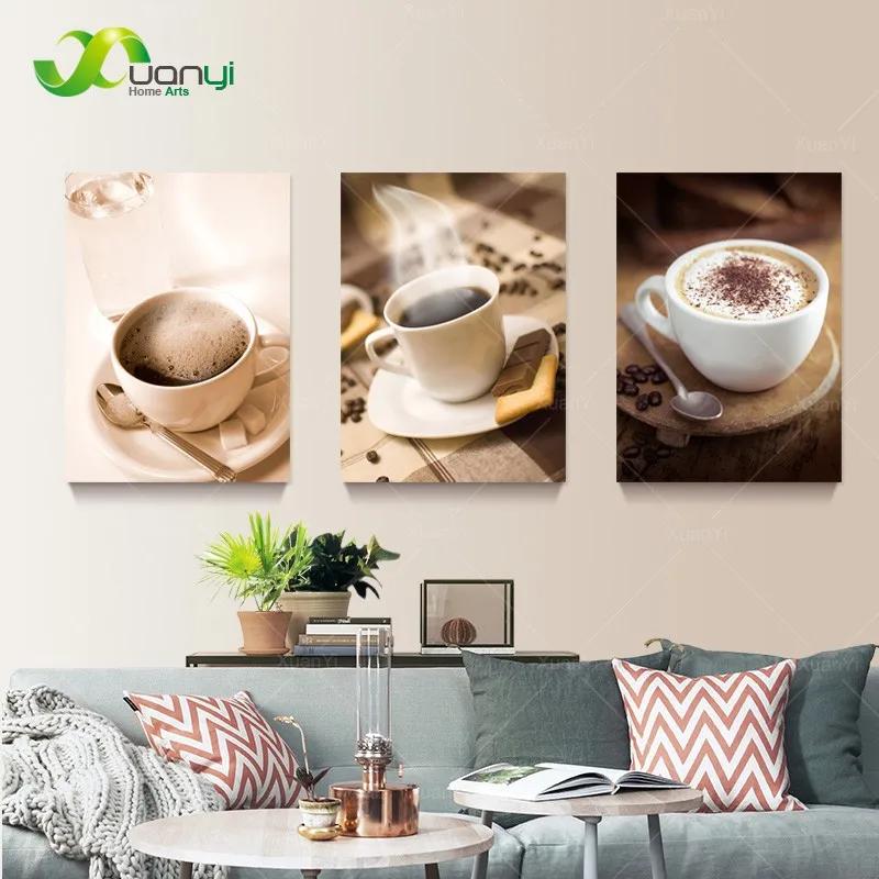 

3 Panel Canvas Art Abstract Still Life Coffee Painting Wall Picture Prints On Canvas Coffee Oil Painting For Kitchen Unframed