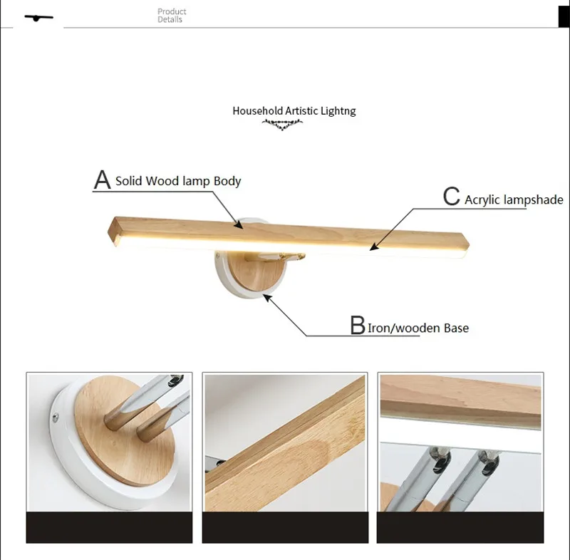 Скандинавский дизайн, бра для ванной комнаты, настенный светильник светодиодный, современный зеркальный настенный светильник, дерево, можно отрегулировать, лофт, домашний декор, внутреннее освещение, светильники