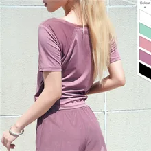 SOISOU рубашка для фитнеса Быстросохнущий тонкий обтягивающий прилегающий спортивный топ для йоги однотонная женская рубашка с короткими рукавами для тренировок одежда для бега