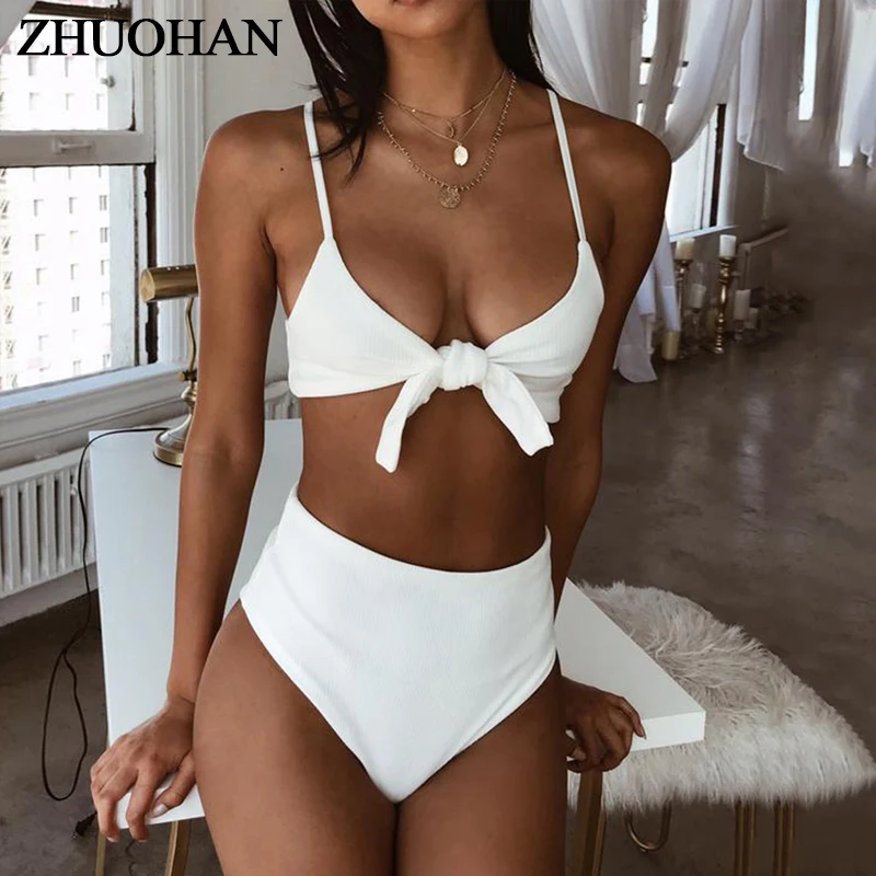 

New Solid Sexy High Waist Bikini Set Push-up Bathing Suit Women Swimsuit Bandage Swimwear Beach Suit Biquini Bandeaukini Bikinis